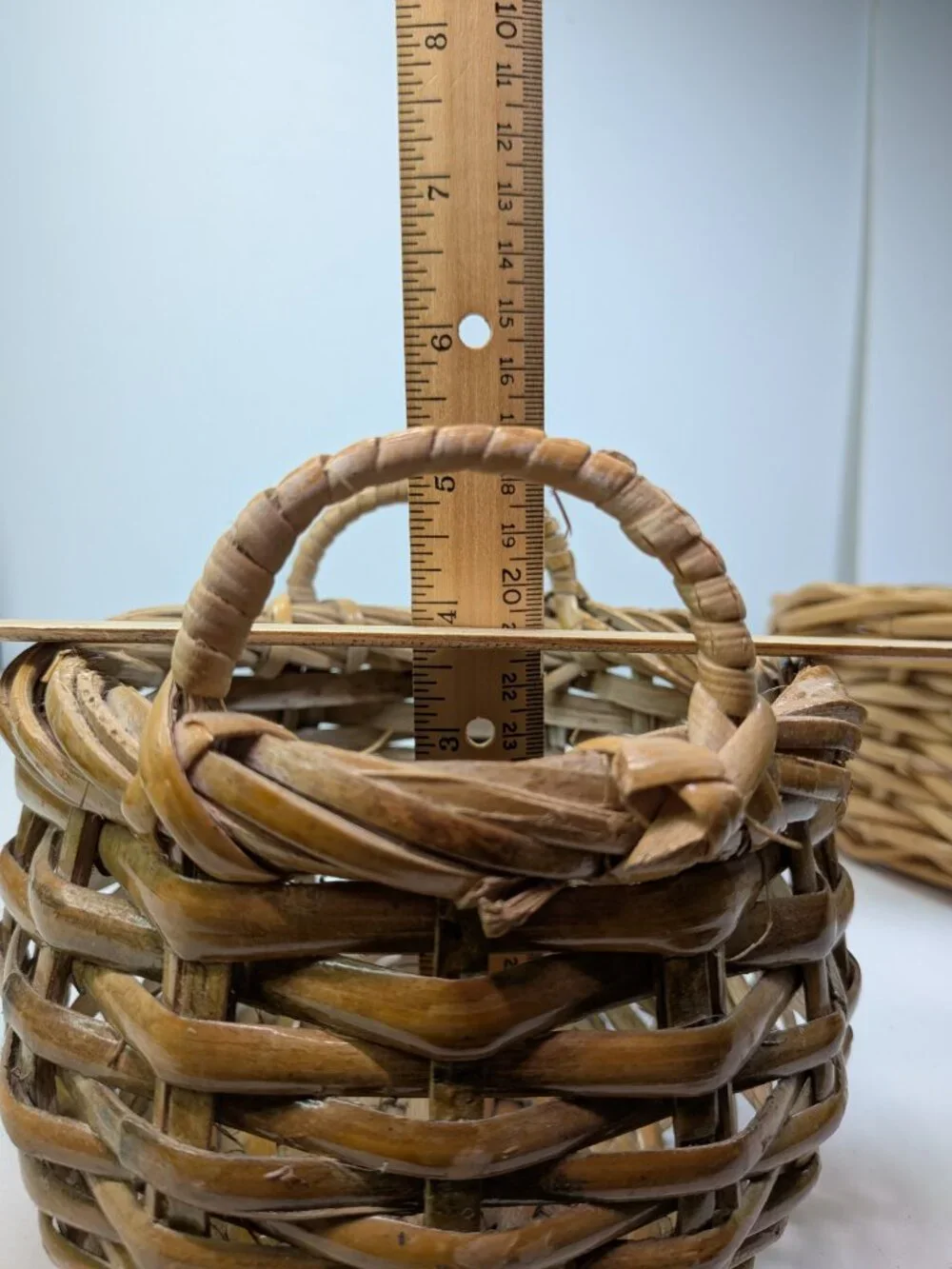 Vintage Natural Wicker Baskets Set of 2 Thick Vine Handled Gathering Baskets